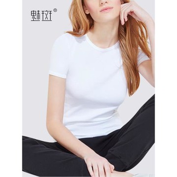 魅斑白色T恤女夏裝2025新款大碼純棉體恤短袖上衣寬松簡約打底衫