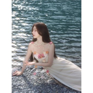 法式初戀重工絕美網紗吊帶仙女裙長款三亞海邊度假紗裙連衣裙超仙