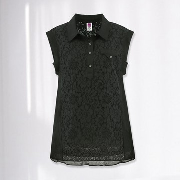 ILEY伊蕾 重工蕾絲拼接壓皺背心襯衫(黑色；M-XL)1232013063