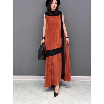品牌專柜撤回尾貨女裝夏撞色氣質連衣裙寬松大碼顯瘦百搭時尚長裙