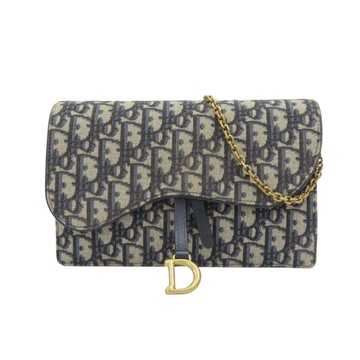 【二手名牌BRAND OFF】Dior 迪奧 藍色 Dior Oblique 緹花 Saddle 中型 肩背包