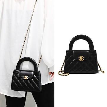 CHANEL AS4416 KELLY 經典雙C LOGO迷你款兩用穿鏈包.黑金