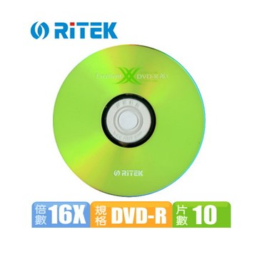 錸德RiTEK X系列 16X DVD-R光碟片 (10片布丁桶裝)