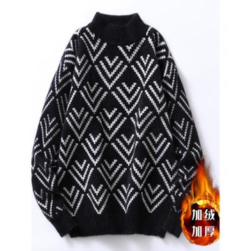 男士毛衣水貂絨潮流秋冬季打底衫加絨加厚款半高領休閑百搭針織衫