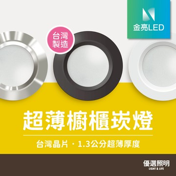 【金亮LED】超薄型LED崁燈｜3W｜開孔5.5cm｜厚度1.3cm薄型設計｜櫥櫃/層板照明｜台灣製造