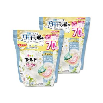 (2袋140顆超值組)日本P&G-Bold強洗淨4合1消臭柔軟香氛洗衣凝膠球70顆/袋-白茶鈴蘭香(綠) (室內晾曬洗衣球補充包,祛黃潔白洗衣膠囊,柔順防起皺好熨燙)