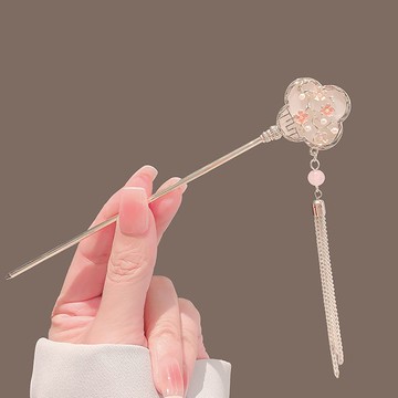 簡約現代新中式梅花發簪女高級感盤發發釵流蘇古風簪子漢服頭飾 z803