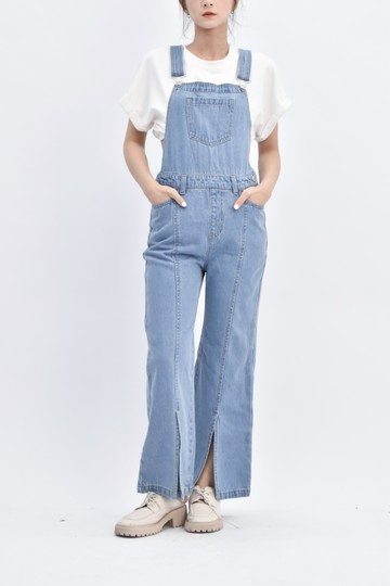 (M) h connect韓牌丹寧牛仔吊帶棉質開衩藍色連身裝