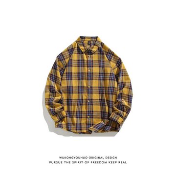 悟空有貨潮牌美式格紋高街長袖襯衫男女春季街頭寬松情侶休閑襯衣