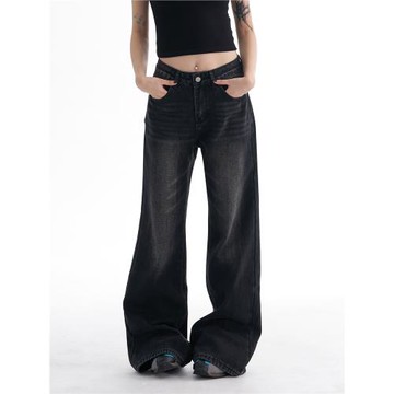 (免運)AGUA美式復古磨白做舊牛仔褲女2025春季新款闊腿辣妹微喇褲