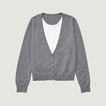 Hang Ten- 親膚雙層開襟衫-女(花紗灰)