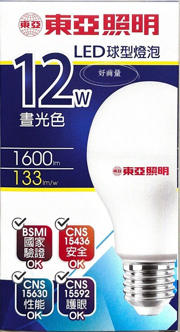 (箱購 12入) 東亞 12W LED燈泡 全電壓100V~240V 白光 黃光 好商量~【APP滿額下單4%點數(單一帳號最高1000點)】7/31 止