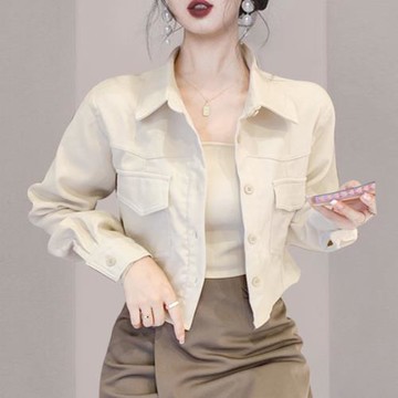 2025新款薄款白色牛仔外套女夾克小個子上衣牛仔衣短款小外套春秋