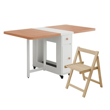 E-home Fika悠享系1抽1門一桌四椅折合蝴蝶長方餐桌椅組-幅150cm(GU014A+GU017A)原木色