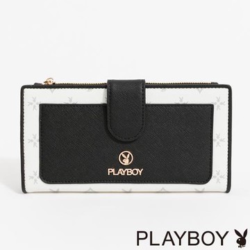 PLAYBOY - 翻蓋長夾  黑白TWO系列 - 米白色