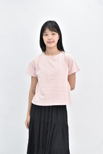 (L) queenshop 棉質落肩粉色短袖上衣