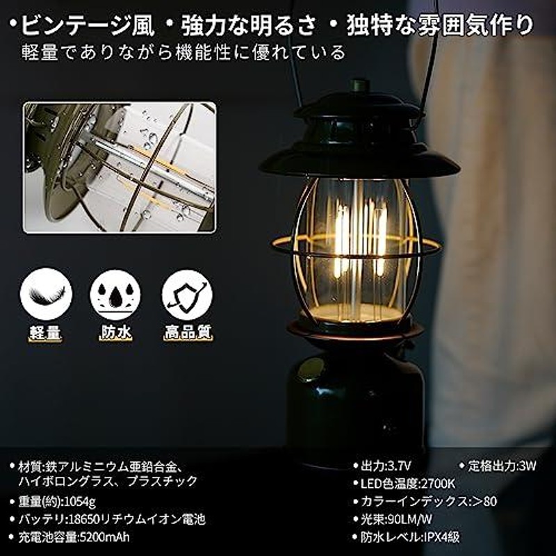 Soomloomビンテージ風キャンプランタンHUNTER充電式LEDランタンメイン