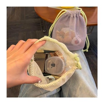 🥇抽繩網布手提收納袋 大容量瀝水袋 衣服內衣化妝品口紅洗漱旅行便攜