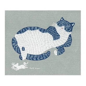 e.spongewipe 環保萬用擦拭布 木漿纖維和棉花 德國製  kata kata貓咪 灰色 + 白色 + 藍色  1條