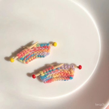 台灣出貨 【6331人收藏】手工編織髮卡 diy 材料包裝飾棒針彩虹胸針 毛綫少女編織送閨蜜0407 JYZS