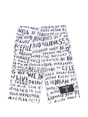 Balmain Kids - cotton graphic-print knee shorts - kids - Cotton - 6 - White