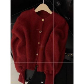安可拉紅穿搭女復古酒紅色毛衣外套開衫秋冬慵懶小個子針織羊絨衫