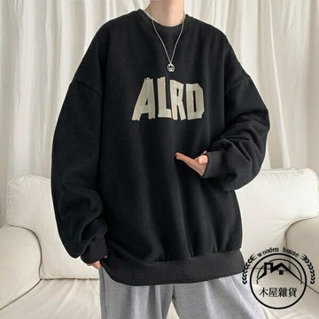 衛衣男寬鬆長袖打底衫字母印花圓領套頭外套【木屋雜貨】