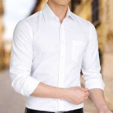 【WEISHTON】修身抗皺襯衫 彈性布料 長袖 素色白 w01 台灣現貨 男襯衫 商務 口袋 硬領