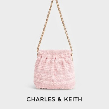 【CHARLES & KEITH】快速出貨! Duo 粉紅毛呢流浪包