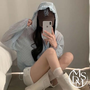 【MDMS】夏季輕薄防曬感長袖上衣 (2colors) 波點壓紋雪紡襯衫 抽繩下擺設計感長袖 日系甜美夏季上衣 S337