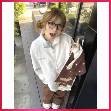 『ATC』秋季薄外套女美式復古慵懶風設計純色翻領外套女春秋薄款寬鬆休閒百搭拉鍊衛衣