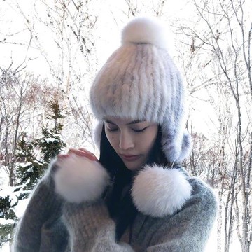 清倉特價秋冬新款韓版水貂針織護耳帽狐貍毛球皮草帽子甜美可愛女