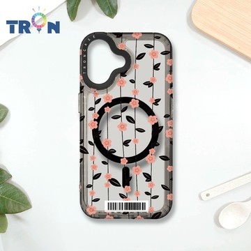 TRON IPHONE 16 條紋透明小花A款 防摔 MAGSAFE 磁吸 太空載具殼 透黑 手機殼