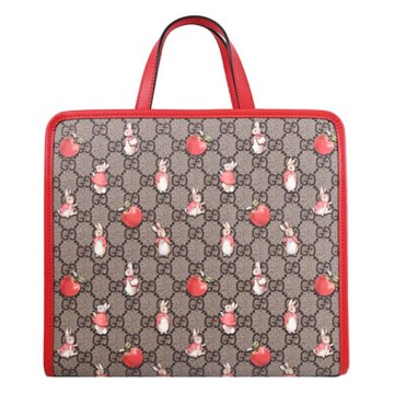 GUCCI 605614 Peter Rabbit 彼得兔聯名設計印花托特包.駝/紅邊