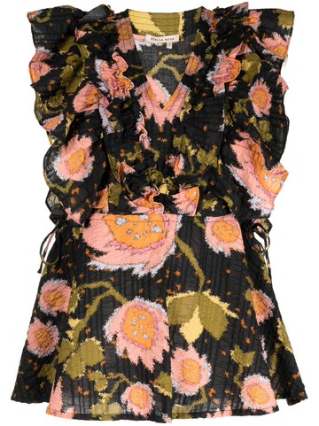Stella Nova - Rauna floral-print ruffled top - women - Organic Cotton - 40 - Black