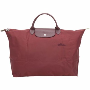 LONGCHAMP Le Pliage Green 奔馬刺繡尼龍手提旅行袋(L/紅石榴色)