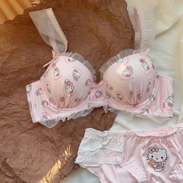 【可愛日系少女內衣】新款無鋼圈小胸聚攏防下垂收副乳甜美文胸罩套裝 日系內衣 無鋼圈內衣 小胸聚攏內衣 防下垂內衣 收副乳