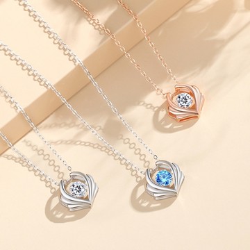 [米蘭精品] 925純銀項鍊鋯石吊墜-一心一鹿靈動愛心聖誕節情人節生日交換禮物女飾品3款74cj33