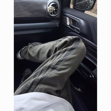 美式高街條紋拼接工裝褲男夏季修身直筒設計感潮牌休閒褲垂感長褲九分褲 韓版男百搭長褲 哈倫褲 工作褲 束腳褲