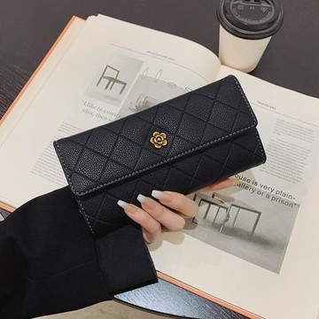 女士錢包女長款多功能大容量多卡位搭扣學生山茶花卡包手拿手機包