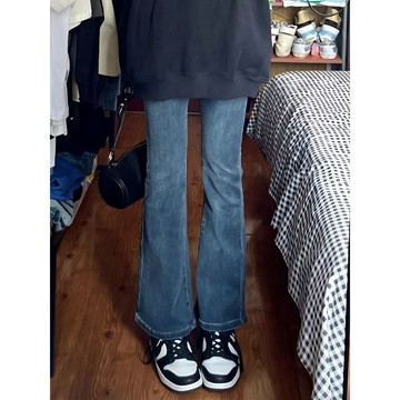 牛仔褲 牛仔長褲 褲子 長褲 顯瘦牛仔褲 直筒褲 高腰顯瘦喇叭褲女秋季復古馬蹄褲設計感小衆微喇牛仔褲高街潮ins