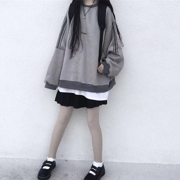 日系古著vintage衛衣女春秋韓版ins潮bf慵懶風薄款cec寬松上衣服