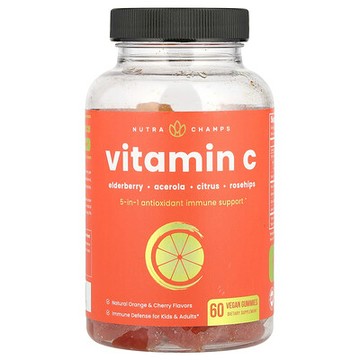 NutraChamps, 維生素 C，天然柳丁和櫻桃味，60 粒全素軟糖