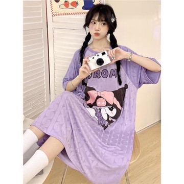 庫洛米睡裙少女夏季短袖中長款冰絲2024新款三麗鷗學生休閑家居服