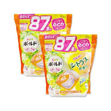 (2袋174顆超值組)日本P&G-Bold強洗淨4合1消臭柔軟香氛洗衣凝膠球87顆/袋-柑橘馬鞭草(橘)(室內晾曬,祛黃潔白防起皺好熨燙,全機型適用)