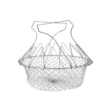 可折疊伸縮304不鏽鋼過濾瀝水油炸籃  多種用途 清洗蔬菜水果也方便  23 x 12 x 16cm  1個