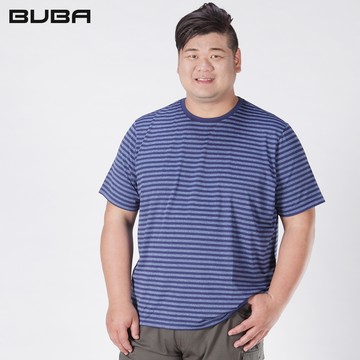 【BUBA】台灣製/大尺碼藍色橫條紋吸濕排汗彈力圓領衫XL-4XL 11722-56