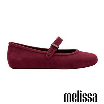 Melissa-絨毛圓頭瑪莉珍鞋-酒紅色