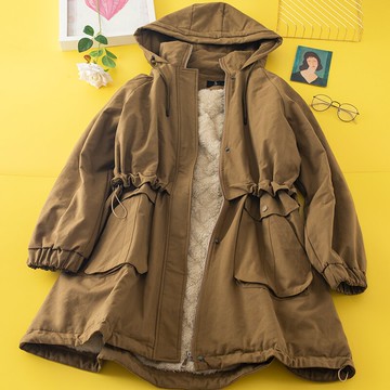 特價減60 加厚新款連帽抽繩收腰工裝風衣韓版中長款寬松休閑外套