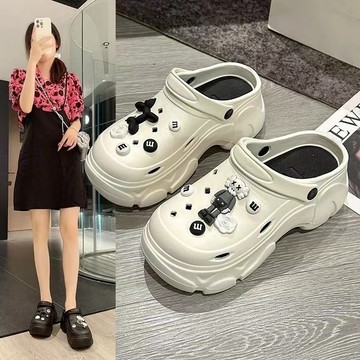 現免運✨女鞋 外穿厚底增高防水涼鞋 包頭半拖鞋 7cm厚底EVA洞洞鞋 夏季外穿必備沙灘涼鞋 小個子增高鞋
